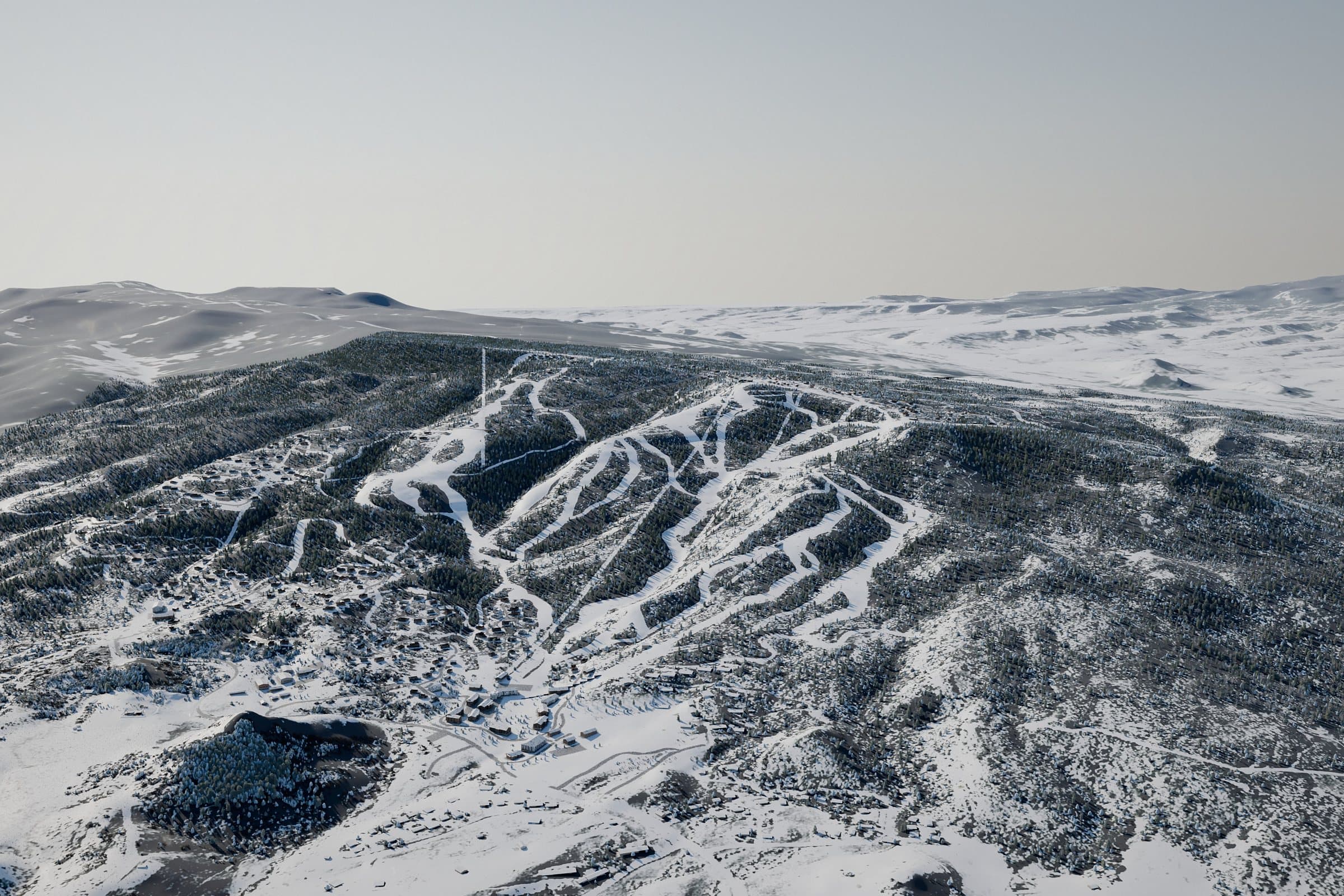 Winter overview of the planned ski area from the north